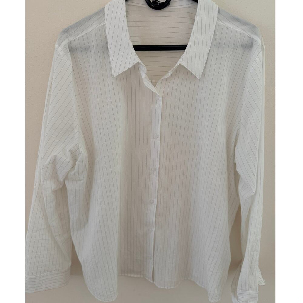 Express White Pinstripe Cotton Button Down Shirt XL 100% Cotton - Picture 2 of 5